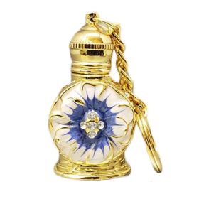 3ML Golden Vintage Essential Oil Bottle Keychain Blue Petals Dispenser Bottle Glass Empty Perfume Bottle Refillable Container