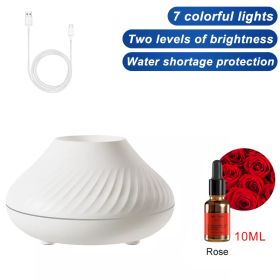 Air Humidifier Diffusers Essential Oil Diffuser USB Portable Humidifier Volcanic Flame Aroma Diffuser Essential Oil Lamp Bedroom (Color: white - rose, Ships From: China)